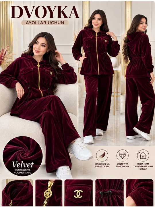 Ayollar baxmal sport kostyumi
