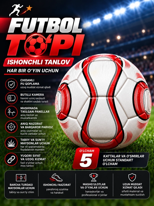 Futbol to‘pi | Mashg‘ulot va o‘yinlar uchun sifatli sport to‘pi - 