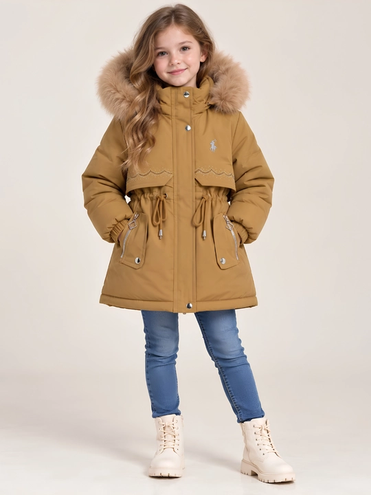 Qiz bolalar uchun qishki kurtka, parka, issiq mo‘ynali astarli,kapyushonli,mexli,zamonaviy - 