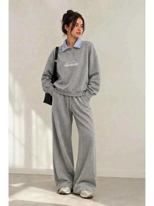 Ayollar uchun zamonaviy sport kostyumi, yoqali, shimli, kundalik kiyish uchun moda to‘plam