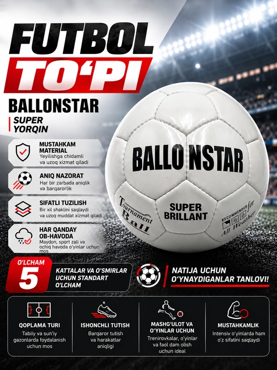 Futbol to‘pi | Mashg‘ulot va o‘yinlar uchun sifatli sport to‘pi - 