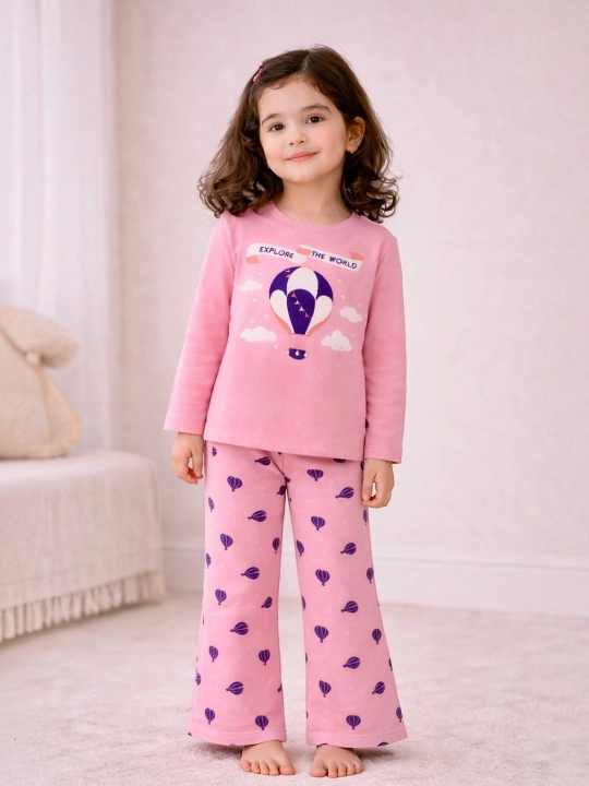 Qizlar uchun bahorgi pijama, bolalar pijamasi, uy kiyimi, kofta va shim, pushti rangda - 