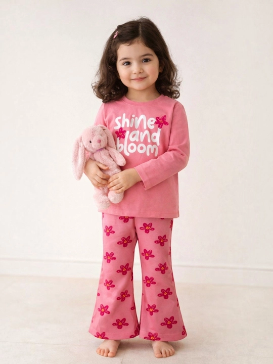 Qizlar uchun bahorgi pijama, bolalar pijamasi, uy kiyimi, kofta va shim, pushti rangda - 