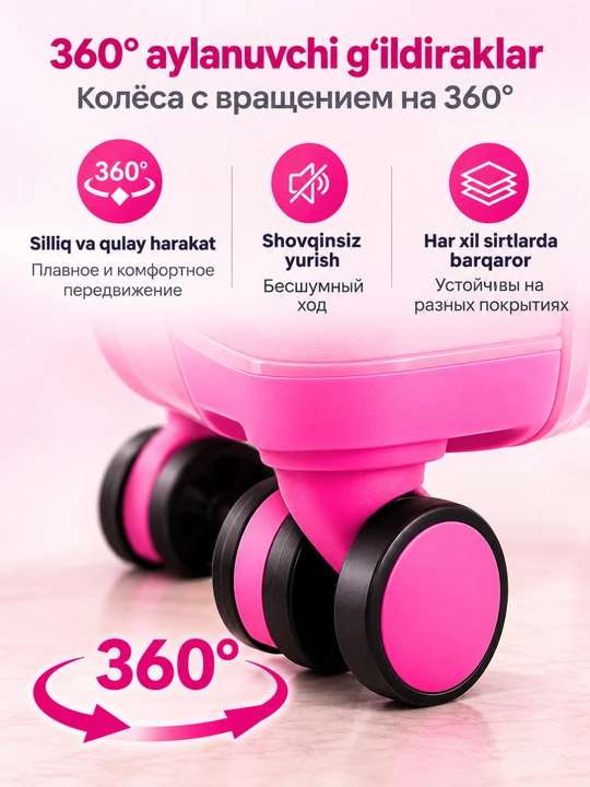 4 g'ildirakli bolalar chemodani 360° ABS