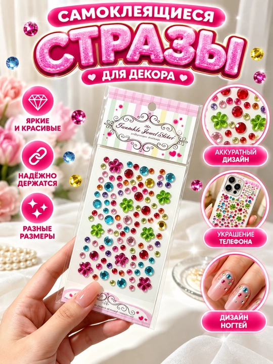 Yopishqoq gulli strazlar, telefon, tirnoq va DIY bezagi uchun 5 varaq - 