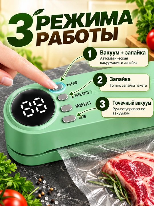 Вакуумный упаковщик для продуктов заморозки с запайкой и резаком мощный