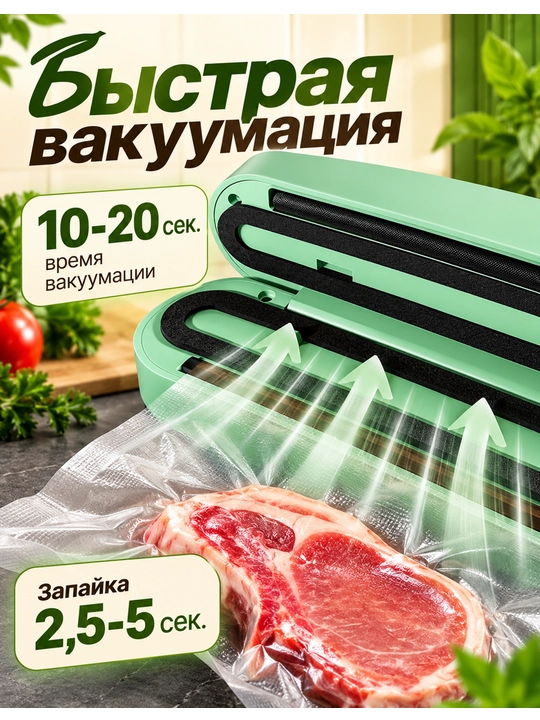 Вакуумный упаковщик для продуктов заморозки с запайкой и резаком мощный