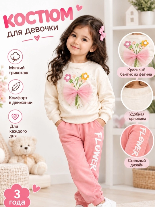 Qizlar uchun Kofta va shim 2–4 yosh uchun qulay kiyim - 