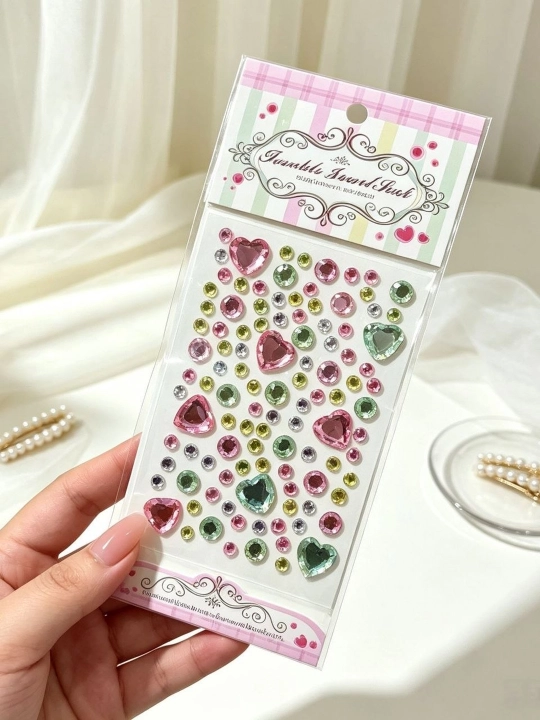 Самоклеящиеся стразы-сердца, 5 листов для телефона, ногтей и DIY-декора