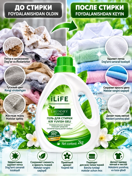 Гель для стирки iLiFE универсальный, 2 кг