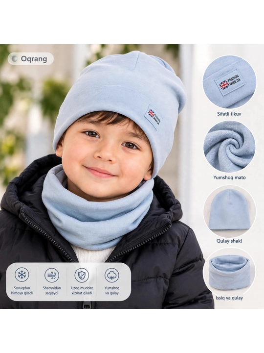 Bolalar uchun shapka va snood to'plami 2in1, kuz-qish uchun, issiq trikotaj, 1 2 yosh - 