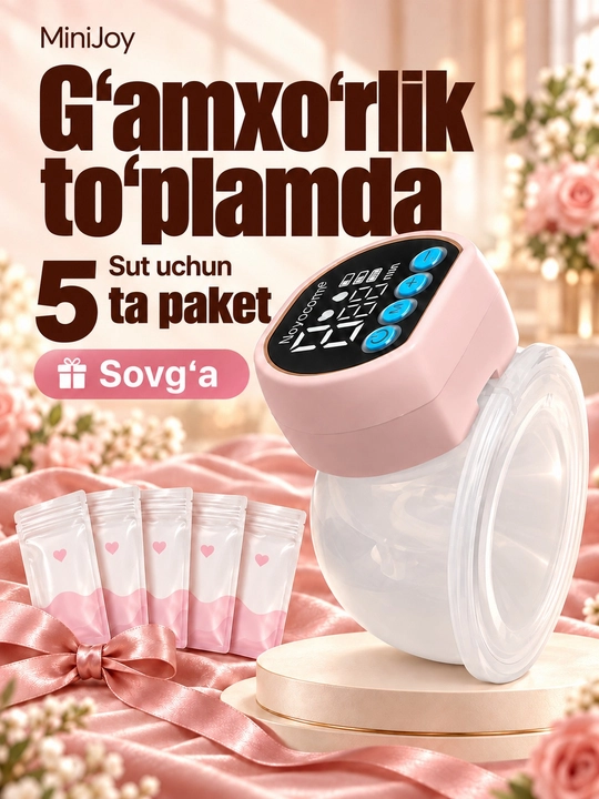Elektr sut so‘rg‘ich, simsiz, 3 rejimli, massaj + 5 ta paket