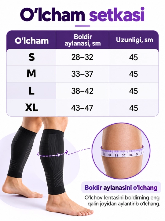 Isituvchi getra, tizza va boldir uchun uzun issiq bandaj, uniseks, S–XL