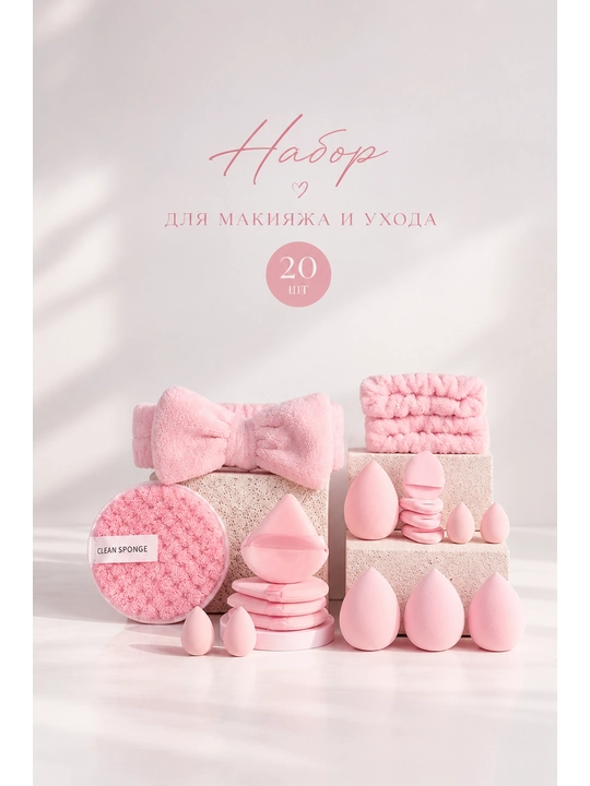 Makiyaj uchun sponj applikatorlar, 20 dona, yuzni makiyajdan yuvish uchun sponj - 