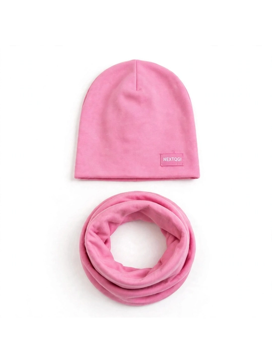 Bolalar shapka va snood to'plami 2in1 pushti trikotaj issiq qishki 1-2 yosh qizlar - 