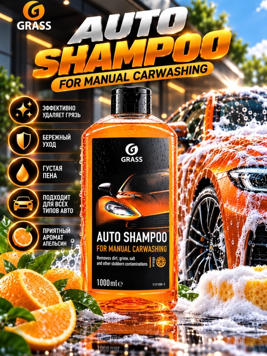Avto shampun, mashina yuvish vositasi, avtomobil shampuni, avto yuvish, GRASS shampun - 