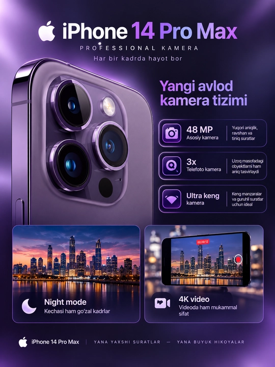 Apple iPhone 14 Pro Max, 6,7″ OLED, 120 Гц, 48 Мп, A16 Bionic, 5G