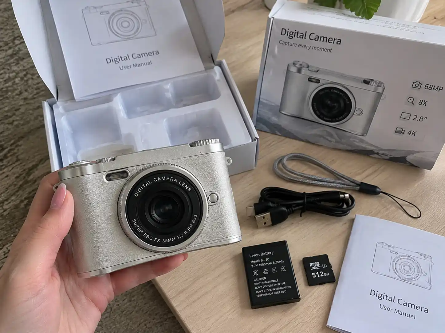 Raqamli kamera/fotoapparat, retro fotoapparat, 8× zum va 512 GB xotira kartasi bilan