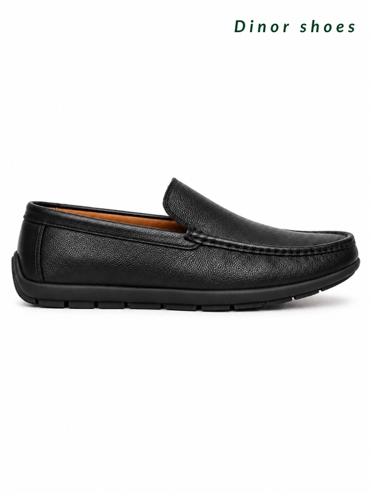 Erkaklar uchun qora tabiiy charm makasin — DINOR Shoes