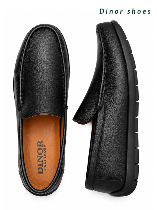 Erkaklar uchun qora tabiiy charm makasin — DINOR Shoes