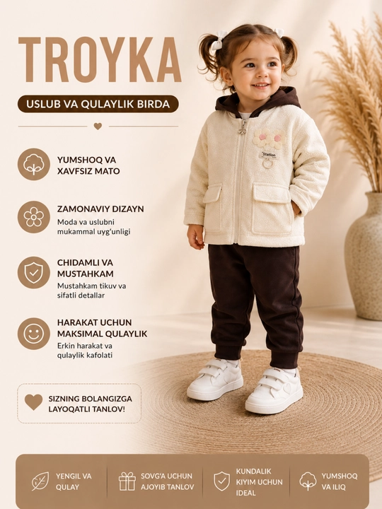 Детский костюм тройка: худи, кофта и штаны, комплект для прохладной погоды - 