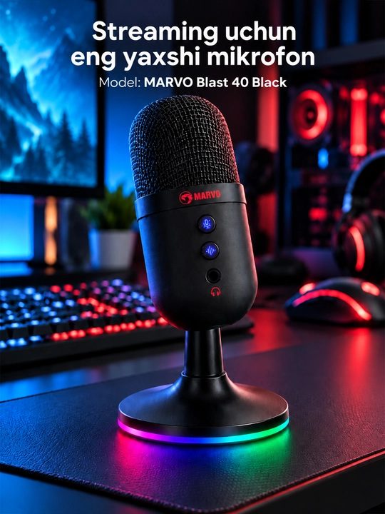 Микрофон MARVO Blast 40 Black для ПК — для игр, стриминга, онлайн-созвонов и записи звука