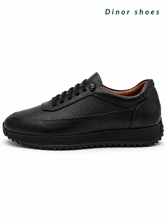 Erkaklar uchun tabiiy charmdan tikilgan qora krossovkalar — DINOR Shoes