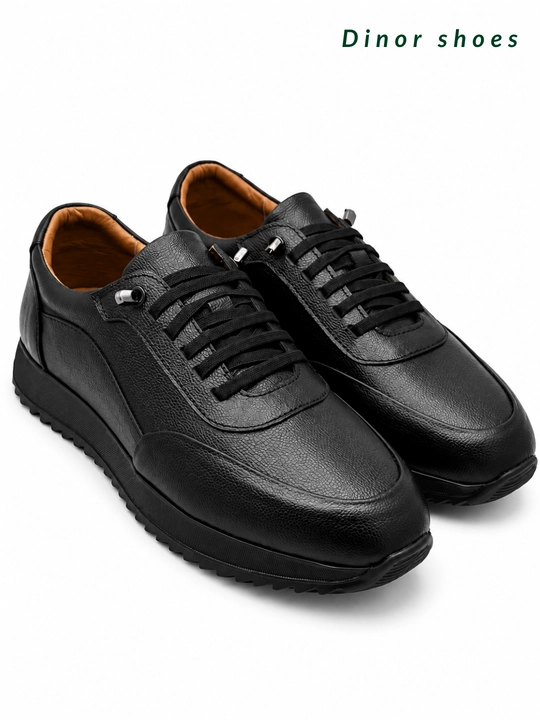 Erkaklar uchun tabiiy charm krossovka, qora, kundalik va klassik uslub, DINOR Shoes - 