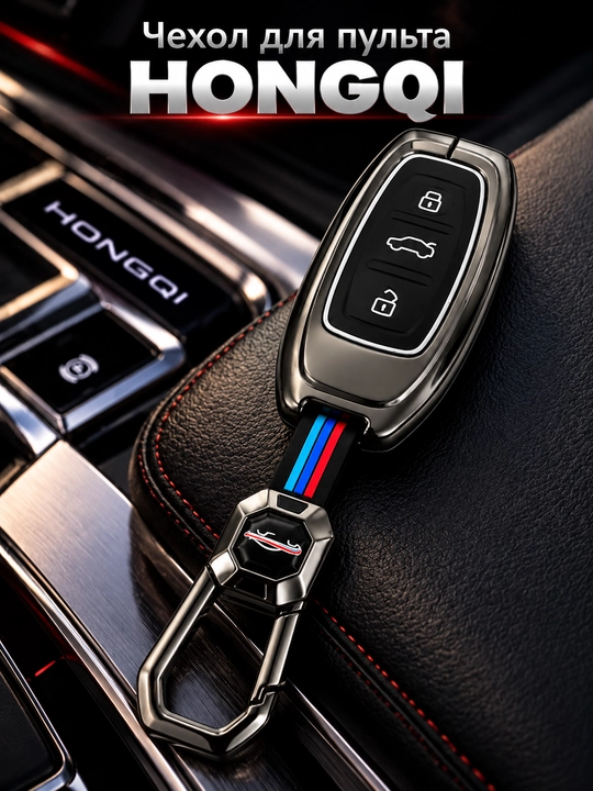 HONGQI avtomobil kaliti uchun g‘ilof, himoya qopqog‘i, karabinli - 
