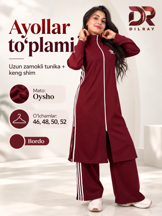 Ayollar dvoykasi, uzun zamokli tunika va keng shim, oysho, 46–52 - 