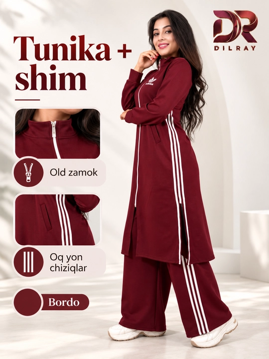 Ayollar dvoykasi, uzun zamokli tunika va keng shim, oysho, 46–52