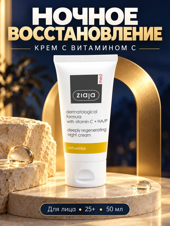 C vitaminli tungi yuz kremi Ziaja MED, tiklovchi, gialuron kislotali, 50 ml