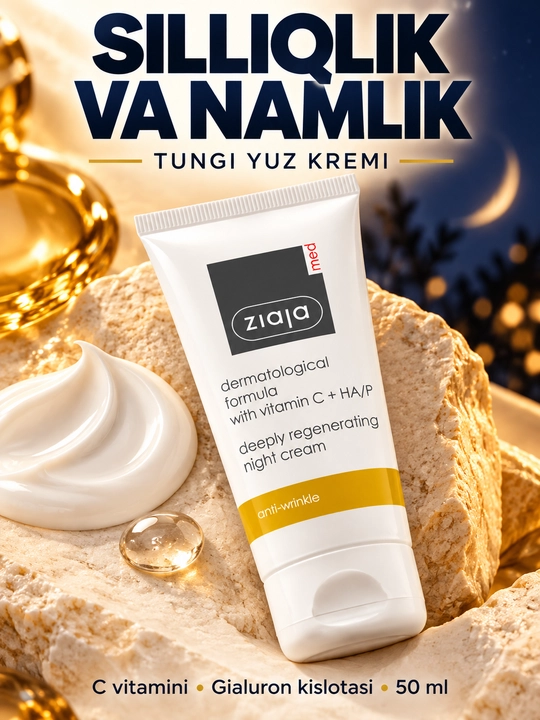C vitaminli tungi yuz kremi Ziaja MED, tiklovchi, gialuron kislotali, 50 ml