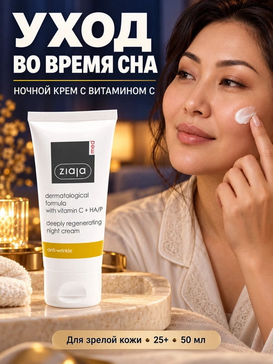 C vitaminli tungi yuz kremi Ziaja MED, tiklovchi, gialuron kislotali, 50 ml
