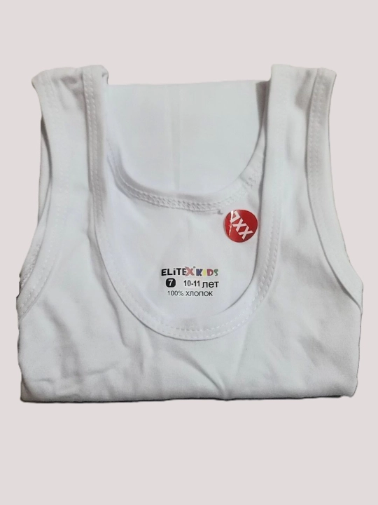Белая детская майка Elitex, хлопок (с лайкрой), 2 класс, 4-11 лет