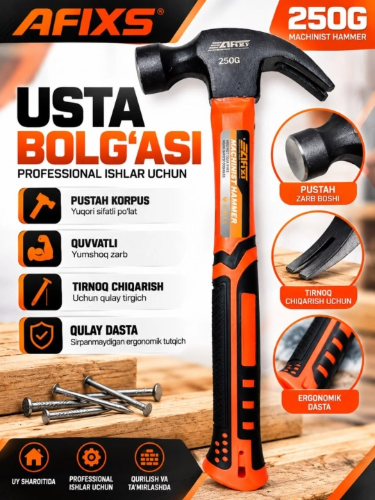 Mix sug‘urgichli bolg‘a, sirpanmaydigan shisha tolali dastak, qora-to‘q sariq - 