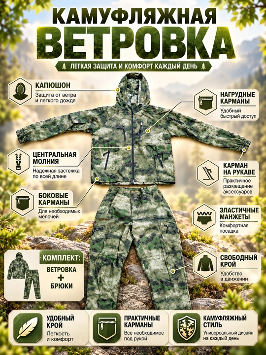 Тактическая камуфляжная ветровка для мужчин и женщин — защита от ветра и дождя