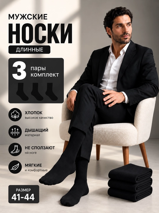 Erkaklar uchun klassik uzun paypoqlar, 1-3-5 juftlik to‘plam, 41–44 o'lcham