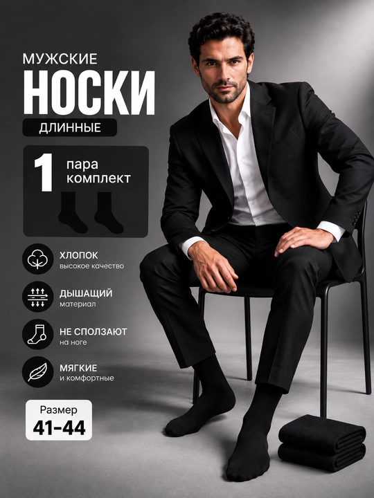 Мужские классические длинные носки, комплект из 1-3-5 пар, размер 41–44