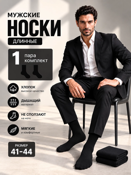 Мужские классические длинные носки, комплект из 1-3-5 пар, размер 41–44