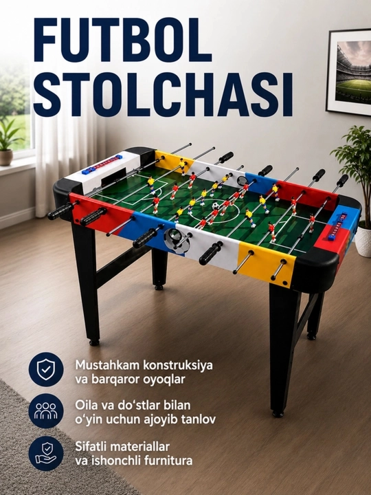 Bolalar va kattalar uchun 92×46×69,5 sm o‘lchamdagi futbol stolchasi