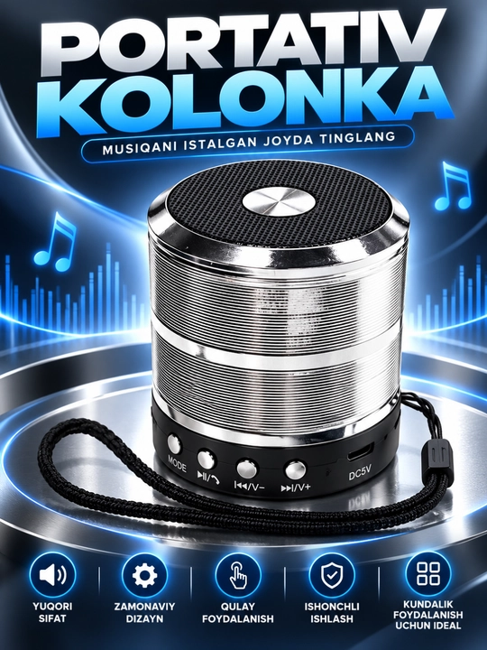 WS-887 Bluetooth Kolonka Simsiz Karnay FM Radio USB TF AUX Portativ Dinamik Qora - 