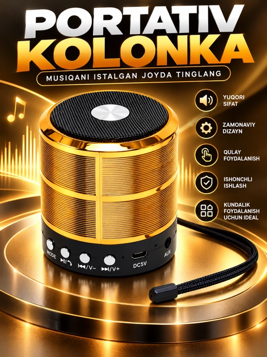 WS-887 Bluetooth Kolonka Simsiz Karnay FM Radio USB TF AUX Portativ Dinamik Qora - 