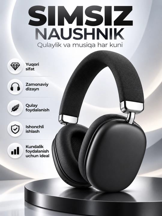 Bass+ p-2988 simsiz bluetooth quloqchin, hi-fi stereo, 90 soat batareya, buklanadigan - 