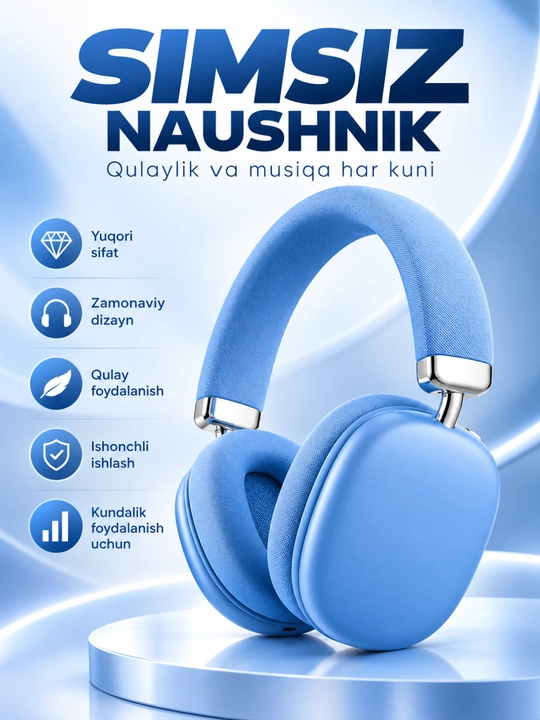 Bass+ p-2988 simsiz bluetooth quloqchin, hi-fi stereo, 90 soat batareya, buklanadigan - 