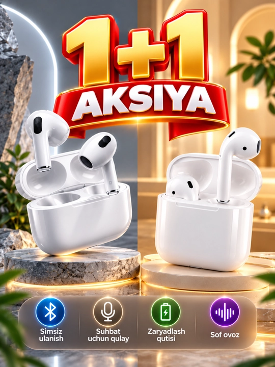 1+1 simsiz Bluetooth quloqchinlar, qora va oq rang, zaryadlash qutisi bilan