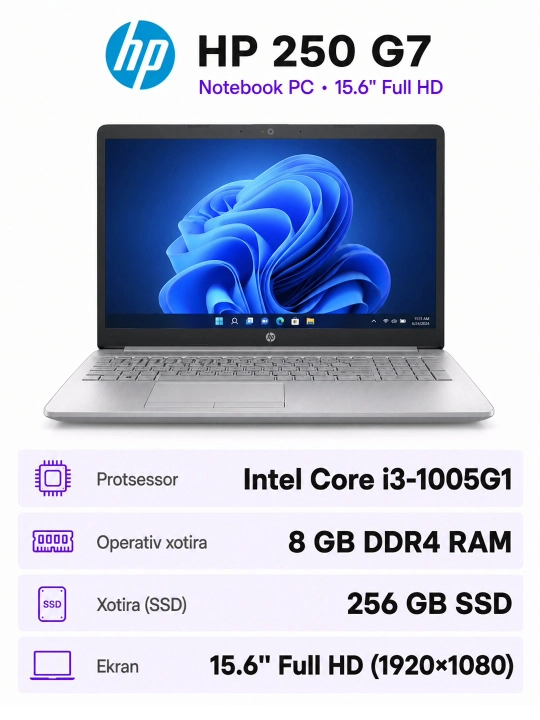 Ноутбук HP 250 G7 Intel Core i3-1005G1 8GB RAM 256GB SSD 15.6" Full HD Windows ноутбук - 