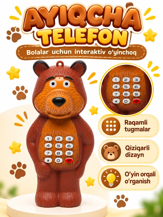 Bolalar uchun interaktiv o‘yinchoq telefon, raqamli tugmali telefoncha - 
