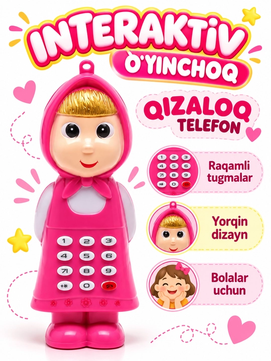 Bolalar uchun interaktiv o‘yinchoq telefon, raqamli tugmali telefoncha - 