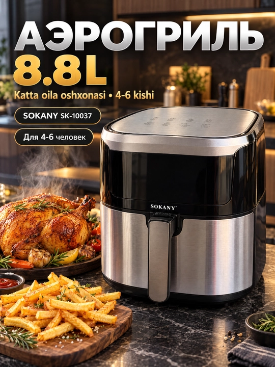 SOKANY SK-10037 aerofriturka 8.8L, 2000Vt, sensor displey, yog'siz qovurish - 